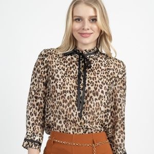 Pussycat Bow Chiffon Leopard Print Shirt